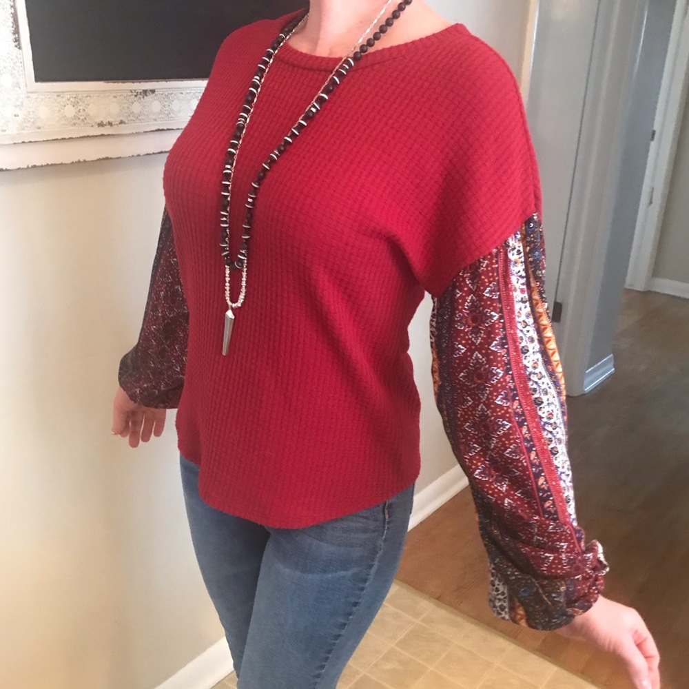 Francesca’s waffle knit boho shirt